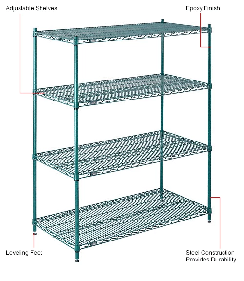 Nexel® Poly-Green®, 4 Tier, Wire Shelving Starter Unit, 48"W x 24"D x 63"H 20 Nexel® Poly-Green®, 4 Tier, Wire Shelving Starter Unit, 48"W x 24"D x 63"H - Image 20
