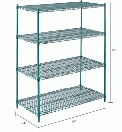 Nexel® Poly-Green®, 4 Tier, Wire Shelving Starter Unit, 48"W x 24"D x 63"H 48 Nexel® Poly-Green®, 4 Tier, Wire Shelving Starter Unit, 48"W x 24"D x 63"H -Shelving Sales Store B1137210 dim