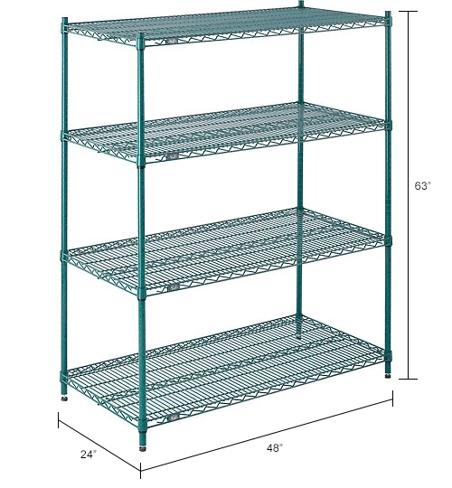 Nexel® Poly-Green®, 4 Tier, Wire Shelving Starter Unit, 48"W x 24"D x 63"H 24 Nexel® Poly-Green®, 4 Tier, Wire Shelving Starter Unit, 48"W x 24"D x 63"H - Image 24