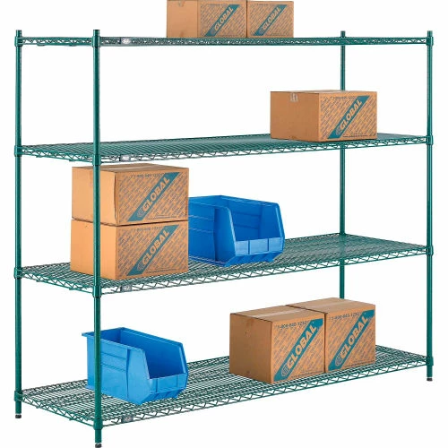 Nexel® Poly-Green®, 4 Tier, Wire Shelving Starter Unit, 72"W x 24"D x 63"H 1 Nexel® Poly-Green®, 4 Tier, Wire Shelving Starter Unit, 72"W x 24"D x 63"H