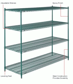 Nexel® Poly-Green®, 4 Tier, Wire Shelving Starter Unit, 72"W x 24"D x 63"H 44 Nexel® Poly-Green®, 4 Tier, Wire Shelving Starter Unit, 72"W x 24"D x 63"H -Shelving Sales Store B1137213 1wco