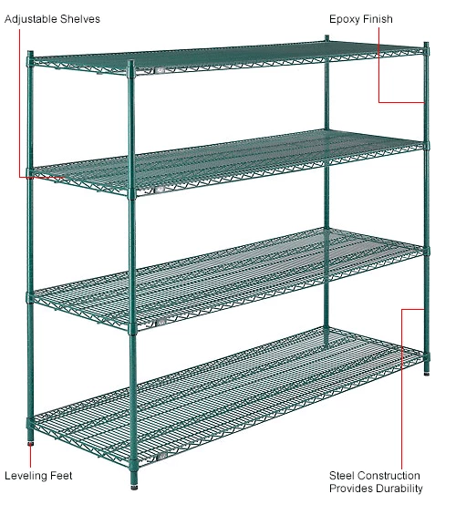 Nexel® Poly-Green®, 4 Tier, Wire Shelving Starter Unit, 72"W x 24"D x 63"H 20 Nexel® Poly-Green®, 4 Tier, Wire Shelving Starter Unit, 72"W x 24"D x 63"H - Image 20