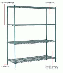Nexel® Poly-Green®, 4 Tier, Wire Shelving Starter Unit, 72"W x 24"D x 86"H 44 Nexel® Poly-Green®, 4 Tier, Wire Shelving Starter Unit, 72"W x 24"D x 86"H -Shelving Sales Store B1137217 1wco