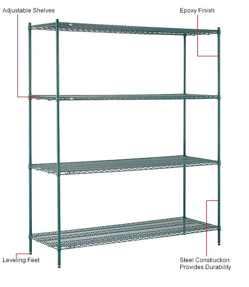 Nexel® Poly-Green®, 4 Tier, Wire Shelving Starter Unit, 72"W x 24"D x 86"H 20 Nexel® Poly-Green®, 4 Tier, Wire Shelving Starter Unit, 72"W x 24"D x 86"H - Image 20