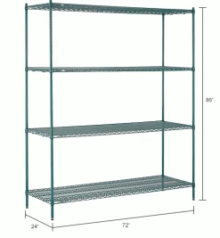 Nexel® Poly-Green®, 4 Tier, Wire Shelving Starter Unit, 72"W x 24"D x 86"H 48 Nexel® Poly-Green®, 4 Tier, Wire Shelving Starter Unit, 72"W x 24"D x 86"H -Shelving Sales Store B1137217 dim