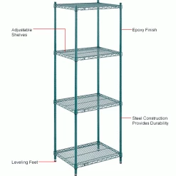 Nexel® Poly-Green®, 4 Tier, Wire Shelving Starter Unit, 24"W x 18"D x 74"H -Shelving Sales Store B1137227 1wco