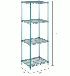 Nexel® Poly-Green®, 4 Tier, Wire Shelving Starter Unit, 24"W x 18"D x 74"H -Shelving Sales Store B1137227 dim