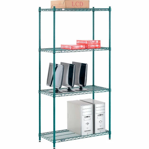 Nexel® Poly-Green®, 4 Tier, Wire Shelving Starter Unit, 36"W x 18"D x 74"H 1 Nexel® Poly-Green®, 4 Tier, Wire Shelving Starter Unit, 36"W x 18"D x 74"H