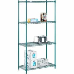 Nexel® Poly-Green®, 4 Tier, Wire Shelving Starter Unit, 36"W x 18"D x 74"H 32 Nexel® Poly-Green®, 4 Tier, Wire Shelving Starter Unit, 36"W x 18"D x 74"H -Shelving Sales Store B1137229 07