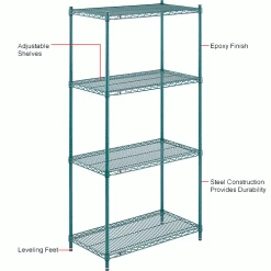 Nexel® Poly-Green®, 4 Tier, Wire Shelving Starter Unit, 36"W x 18"D x 74"H 44 Nexel® Poly-Green®, 4 Tier, Wire Shelving Starter Unit, 36"W x 18"D x 74"H -Shelving Sales Store B1137229 1wco