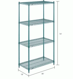 Nexel® Poly-Green®, 4 Tier, Wire Shelving Starter Unit, 36"W x 18"D x 74"H 48 Nexel® Poly-Green®, 4 Tier, Wire Shelving Starter Unit, 36"W x 18"D x 74"H -Shelving Sales Store B1137229 dim