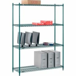 Nexel® Poly-Green®, 4 Tier, Wire Shelving Starter Unit, 54"W x 18"D x 74"H