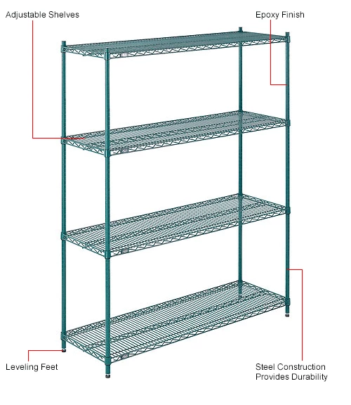 Nexel® Poly-Green®, 4 Tier, Wire Shelving Starter Unit, 54"W x 18"D x 74"H 20 Nexel® Poly-Green®, 4 Tier, Wire Shelving Starter Unit, 54"W x 18"D x 74"H - Image 20