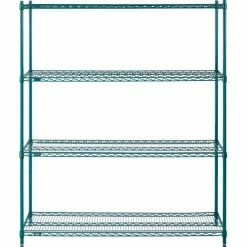 Nexel® Poly-Green®, 4 Tier, Wire Shelving Starter Unit, 60"W x 18"D x 74"H -Shelving Sales Store B1137245 02