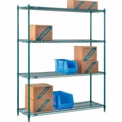 Nexel® Poly-Green®, 4 Tier, Wire Shelving Starter Unit, 60"W x 18"D x 74"H -Shelving Sales Store B1137245 04