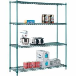 Nexel® Poly-Green®, 4 Tier, Wire Shelving Starter Unit, 60"W x 18"D x 74"H -Shelving Sales Store B1137245 07
