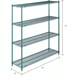 Nexel® Poly-Green®, 4 Tier, Wire Shelving Starter Unit, 60"W x 18"D x 74"H -Shelving Sales Store B1137245 dim