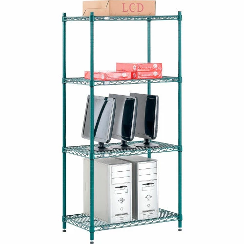 Nexel® Poly-Green®, 4 Tier, Wire Shelving Starter Unit, 30"W x 18"D x 63"H 1 Nexel® Poly-Green®, 4 Tier, Wire Shelving Starter Unit, 30"W x 18"D x 63"H