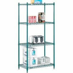 Nexel® Poly-Green®, 4 Tier, Wire Shelving Starter Unit, 30"W x 18"D x 63"H 32 Nexel® Poly-Green®, 4 Tier, Wire Shelving Starter Unit, 30"W x 18"D x 63"H -Shelving Sales Store B1137265 07