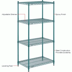 Nexel® Poly-Green®, 4 Tier, Wire Shelving Starter Unit, 30"W x 18"D x 63"H 44 Nexel® Poly-Green®, 4 Tier, Wire Shelving Starter Unit, 30"W x 18"D x 63"H -Shelving Sales Store B1137265 1wco
