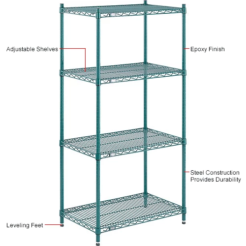 Nexel® Poly-Green®, 4 Tier, Wire Shelving Starter Unit, 30"W x 18"D x 63"H 20 Nexel® Poly-Green®, 4 Tier, Wire Shelving Starter Unit, 30"W x 18"D x 63"H - Image 20