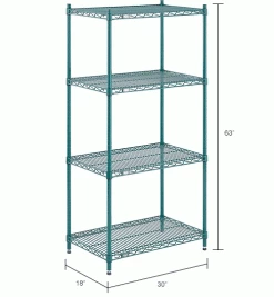 Nexel® Poly-Green®, 4 Tier, Wire Shelving Starter Unit, 30"W x 18"D x 63"H 48 Nexel® Poly-Green®, 4 Tier, Wire Shelving Starter Unit, 30"W x 18"D x 63"H -Shelving Sales Store B1137265 dim
