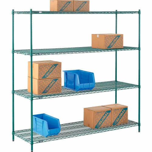 Nexel® Poly-Green®, 4 Tier, Wire Shelving Starter Unit, 72"W x 24"D x 74"H 1 Nexel® Poly-Green®, 4 Tier, Wire Shelving Starter Unit, 72"W x 24"D x 74"H