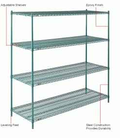 Nexel® Poly-Green®, 4 Tier, Wire Shelving Starter Unit, 72"W x 24"D x 74"H 44 Nexel® Poly-Green®, 4 Tier, Wire Shelving Starter Unit, 72"W x 24"D x 74"H -Shelving Sales Store B1137278 1wco