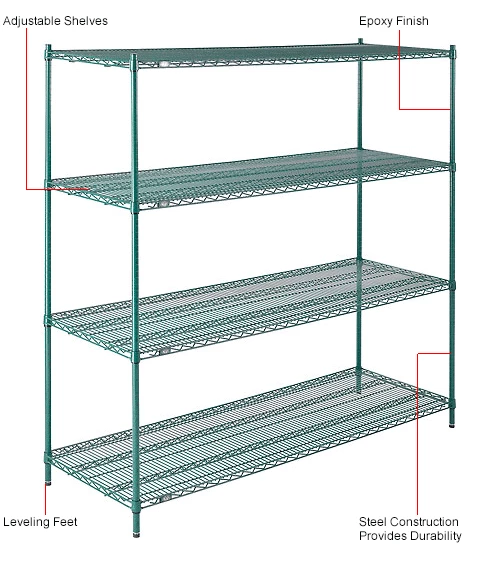 Nexel® Poly-Green®, 4 Tier, Wire Shelving Starter Unit, 72"W x 24"D x 74"H 20 Nexel® Poly-Green®, 4 Tier, Wire Shelving Starter Unit, 72"W x 24"D x 74"H - Image 20
