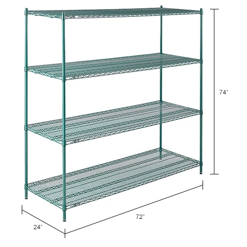 Nexel® Poly-Green®, 4 Tier, Wire Shelving Starter Unit, 72"W x 24"D x 74"H 24 Nexel® Poly-Green®, 4 Tier, Wire Shelving Starter Unit, 72"W x 24"D x 74"H - Image 24