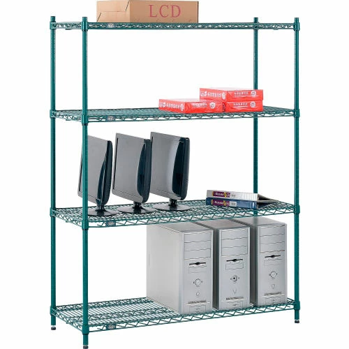 Nexel® Poly-Green®, 4 Tier, Wire Shelving Starter Unit, 48"W x 14"D x 54"H 1 Nexel® Poly-Green®, 4 Tier, Wire Shelving Starter Unit, 48"W x 14"D x 54"H