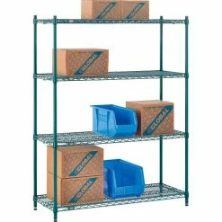 Nexel® Poly-Green®, 4 Tier, Wire Shelving Starter Unit, 48"W x 14"D x 54"H 24 Nexel® Poly-Green®, 4 Tier, Wire Shelving Starter Unit, 48"W x 14"D x 54"H -Shelving Sales Store B1137280 04