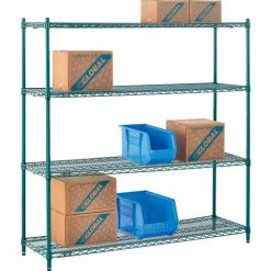 Nexel® Poly-Green®, 4 Tier, Wire Shelving Starter Unit, 60"W x 14"D x 63"H 24 Nexel® Poly-Green®, 4 Tier, Wire Shelving Starter Unit, 60"W x 14"D x 63"H -Shelving Sales Store B1137282 04