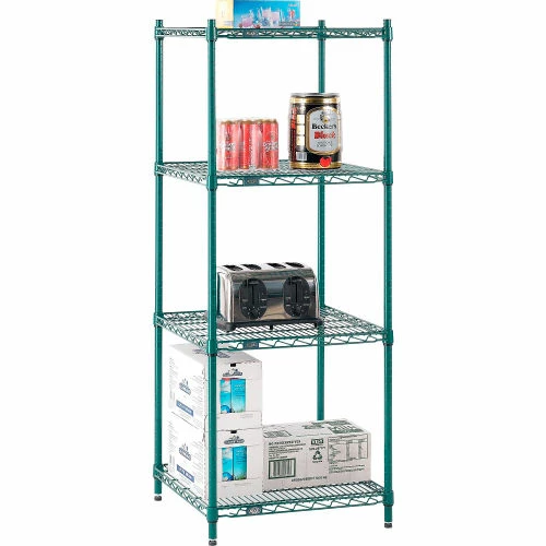 Nexel® Poly-Green®, 4 Tier, Wire Shelving Starter Unit, 24"W x 21"D x 54"H 1 Nexel® Poly-Green®, 4 Tier, Wire Shelving Starter Unit, 24"W x 21"D x 54"H