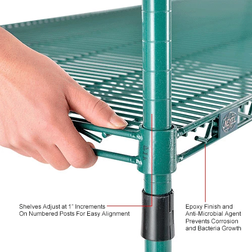 Nexel® Poly-Green®, 4 Tier, Wire Shelving Starter Unit, 42"W x 24"D x 86"H 21 Nexel® Poly-Green®, 4 Tier, Wire Shelving Starter Unit, 42"W x 24"D x 86"H - Image 21