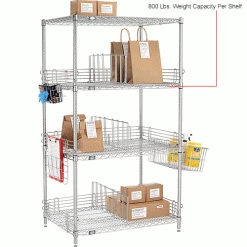 Nexel® Chrome, To Go Rack, 4 Wire Shelves, Dividers & Ledges, 60"W x 18"D x 63"H -Shelving Sales Store B2370626IN 3wco