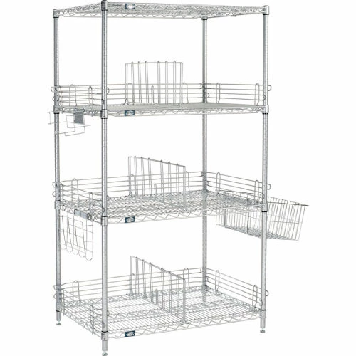 Nexelate® Silver Epoxy, To Go Rack, 4 Wire Shelves, Dividers & Ledges, 48"W x 24"D x 63"H 2 Nexelate® Silver Epoxy, To Go Rack, 4 Wire Shelves, Dividers & Ledges, 48"W x 24"D x 63"H - Image 2