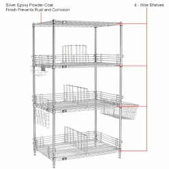 Nexel® Chrome, To Go Rack, 4 Wire Shelves, Dividers & Ledges, 24"W x 18"D x 63"H -Shelving Sales Store B2370671IN 1wco
