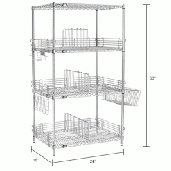 Nexel® Chrome, To Go Rack, 4 Wire Shelves, Dividers & Ledges, 24"W x 18"D x 63"H -Shelving Sales Store B2370671IN dim