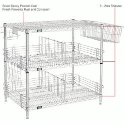 Nexel® Chrome, To Go Rack, 3 Wire Shelves, Dividers & Ledges, 30"W x 18"D x 34"H -Shelving Sales Store B2370683IN 1wco