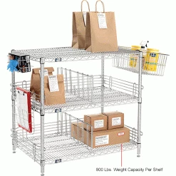 Nexel® Chrome, To Go Rack, 3 Wire Shelves, Dividers & Ledges, 30"W x 18"D x 34"H -Shelving Sales Store B2370683IN 3wco