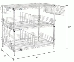 Nexel® Chrome, To Go Rack, 3 Wire Shelves, Dividers & Ledges, 42"W x 24"D x 34"H -Shelving Sales Store B2370730IN dim