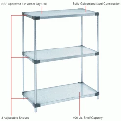 Nexel® Galvanized Steel, 3 Tier, Solid Shelving Starter Unit, 24"Wx24"Dx34"H 20 Nexel® Galvanized Steel, 3 Tier, Solid Shelving Starter Unit, 24"Wx24"Dx34"H -Shelving Sales Store B2679439IN 1wco