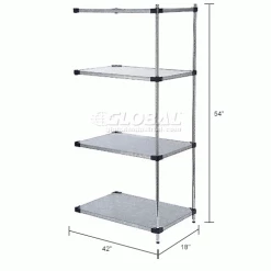 Nexel® Galvanized Steel, 4 Tier, Solid Shelving Add-On Unit, 42"Wx18"Dx54"H 24 Nexel® Galvanized Steel, 4 Tier, Solid Shelving Add-On Unit, 42"Wx18"Dx54"H -Shelving Sales Store B2679450IN dim