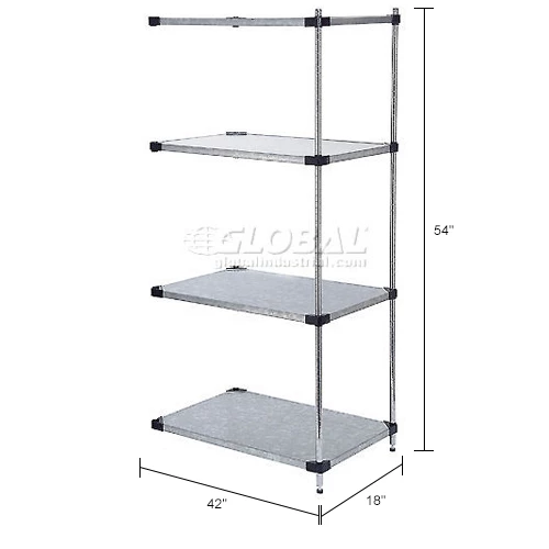Nexel® Galvanized Steel, 4 Tier, Solid Shelving Add-On Unit, 42"Wx18"Dx54"H 12 Nexel® Galvanized Steel, 4 Tier, Solid Shelving Add-On Unit, 42"Wx18"Dx54"H - Image 12