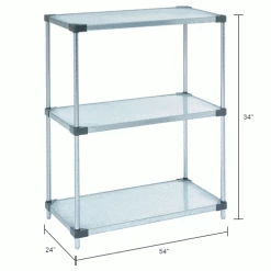 Nexel® Galvanized Steel, 3 Tier, Solid Shelving Starter Unit, 54"Wx24"Dx34"H 23 Nexel® Galvanized Steel, 3 Tier, Solid Shelving Starter Unit, 54"Wx24"Dx34"H -Shelving Sales Store B2679452IN dim