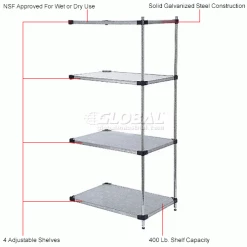 Nexel® Galvanized Steel, 4 Tier, Solid Shelving Add-On Unit, 54"Wx18"Dx54"H 21 Nexel® Galvanized Steel, 4 Tier, Solid Shelving Add-On Unit, 54"Wx18"Dx54"H -Shelving Sales Store B2679457IN 1wco