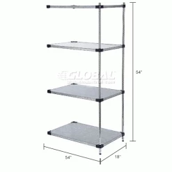 Nexel® Galvanized Steel, 4 Tier, Solid Shelving Add-On Unit, 54"Wx18"Dx54"H 24 Nexel® Galvanized Steel, 4 Tier, Solid Shelving Add-On Unit, 54"Wx18"Dx54"H -Shelving Sales Store B2679457IN dim