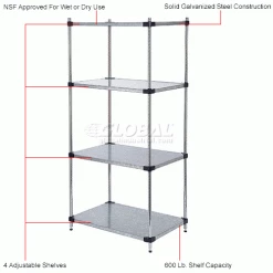 Nexel® Galvanized Steel, 4 Tier, Solid Shelving Starter Unit, 24"Wx24"Dx86"H -Shelving Sales Store B2679467IN 1wco