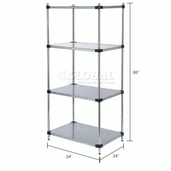 Nexel® Galvanized Steel, 4 Tier, Solid Shelving Starter Unit, 24"Wx24"Dx86"H -Shelving Sales Store B2679467IN dim